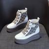 High-top Shoes Women's Autumn 2025 New Leisure Sports Little White Shoes Women's Thick-soled Inner Height Increase Velcro Short Boots Women