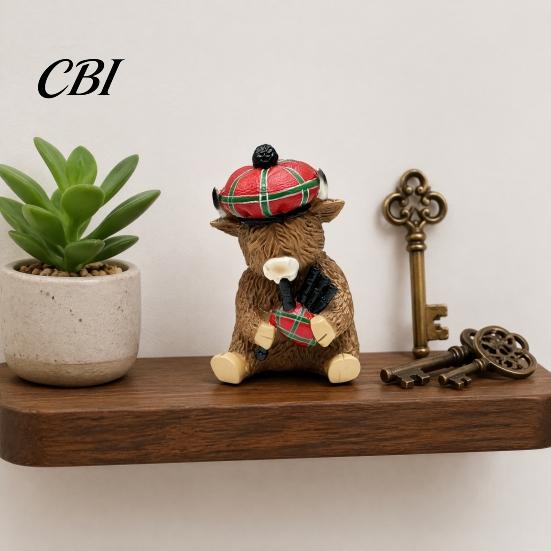 Healing Cartoon Animal Models Highland Cow Figurine, Resin Sitting Sculpture, Farmhouse Desk Matte Finish Crafts Decoration, Cute Statue for
