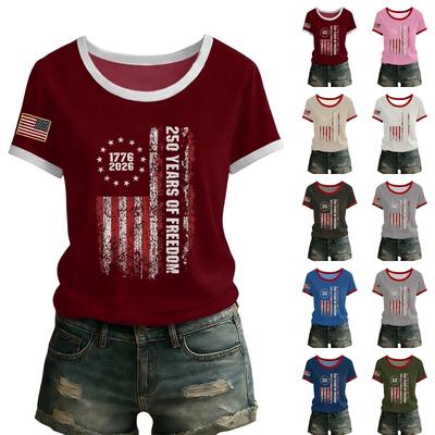 Women's Casual Round Neck Short Sleeve Pullover Printed T-Shirt Top
