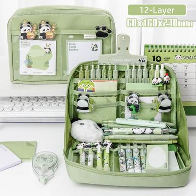 Fashion 12-Layer Pen Bag 90 Degree Large Opening Pencil Case Large Capacity Pen Storage Bag Stationery Organizer Gift