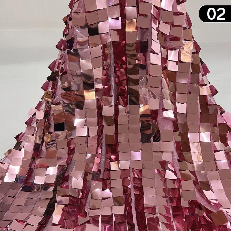 1 Yard Monochromatic Big Square Shiny Mesh Base Fabric Costume Sequin Fabric Women Evening Banquet Dress Sewing Diy Sold By Yard
