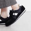 HIMIKO Flat Suede Combination Sneakers, Black, 657302, Comfortable Cushioned, 1.5cm Heel, Lace-Up, Black, Size 255