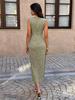 Elegant European-Style Green Lace Dress with Cinched Waist for Women, Spring/Summer 2026