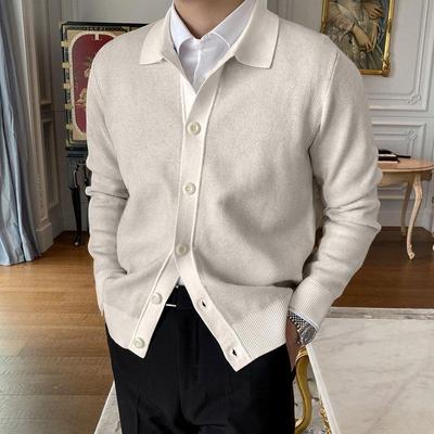 Cardigan da uomo in maglia da gentiluomo per primavera e autunno a maniche lunghe con scollo a V giacca casual sottile
