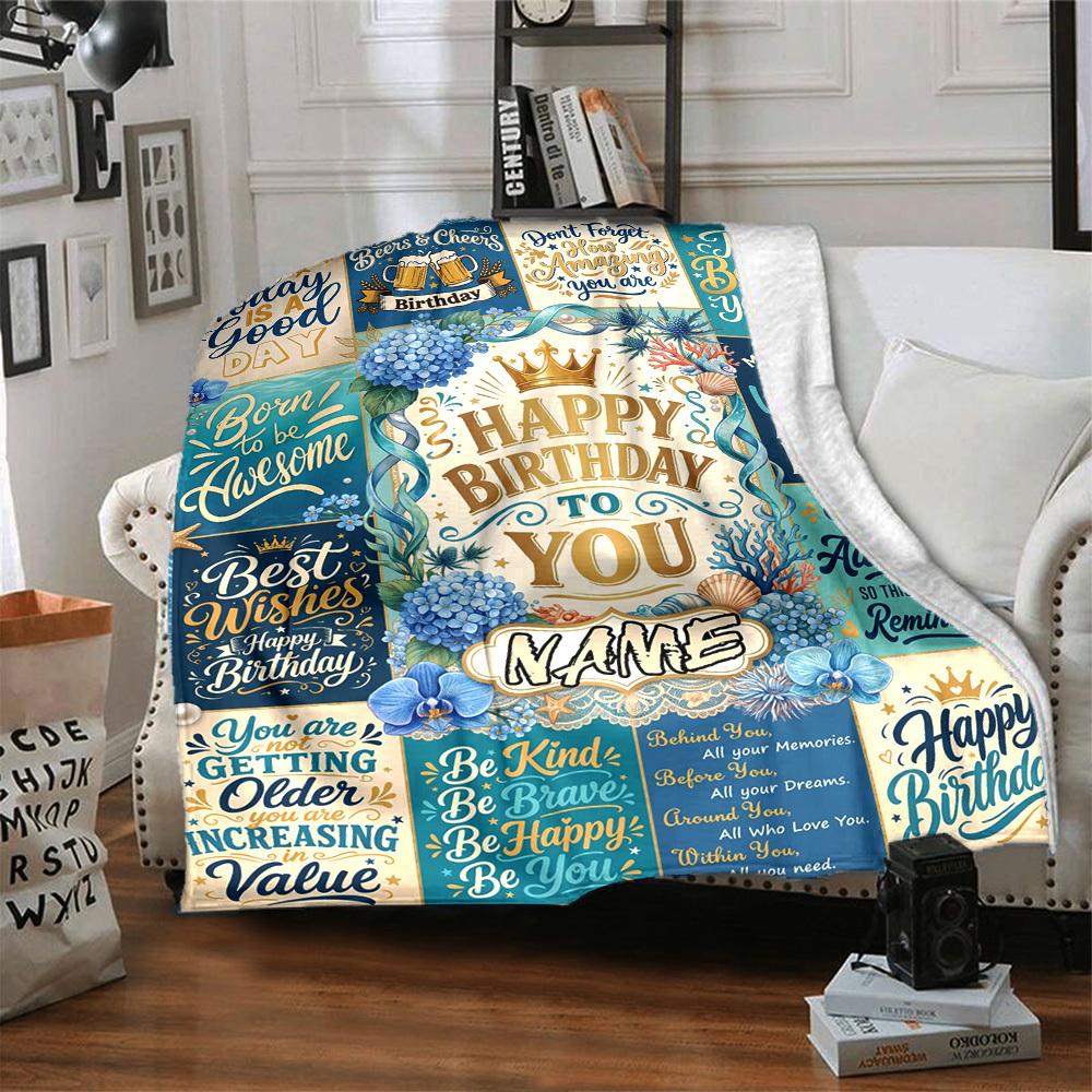 Happy Birthday Celebration Blanket Personalized Name Soft Warm And Versatile For Sofa Bed Office And Travel Machine Washable Comfortable In All