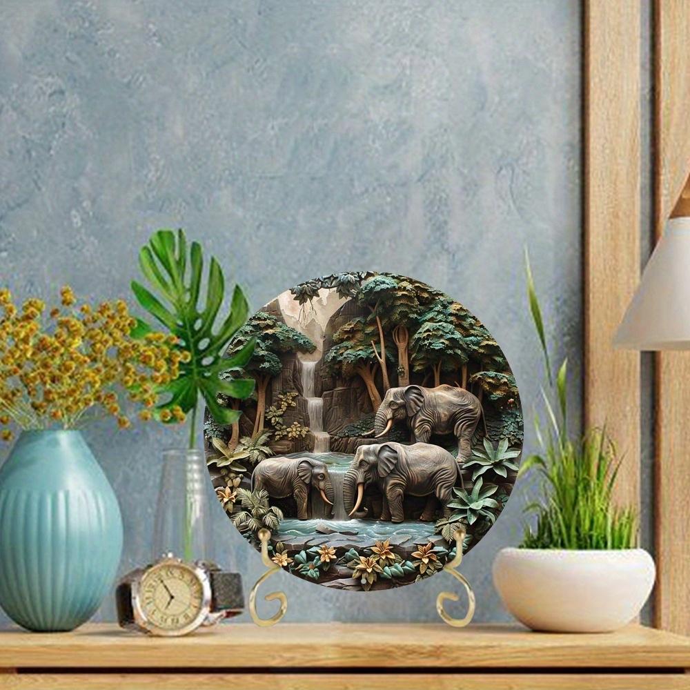 1 Piece 2D Wooden Hanging Sign Vintage Elephant Theme 8 Inch Round Sign Home Bar Garage Cafe & Garden Lucky Pray Elephant Decor