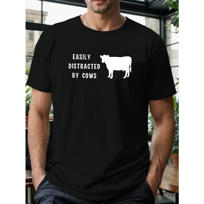 

Plus Size Men s Cow Print T-shirt, Summer Trendy Short Sleeve Tees For Big & Tall Males 4XL чорний