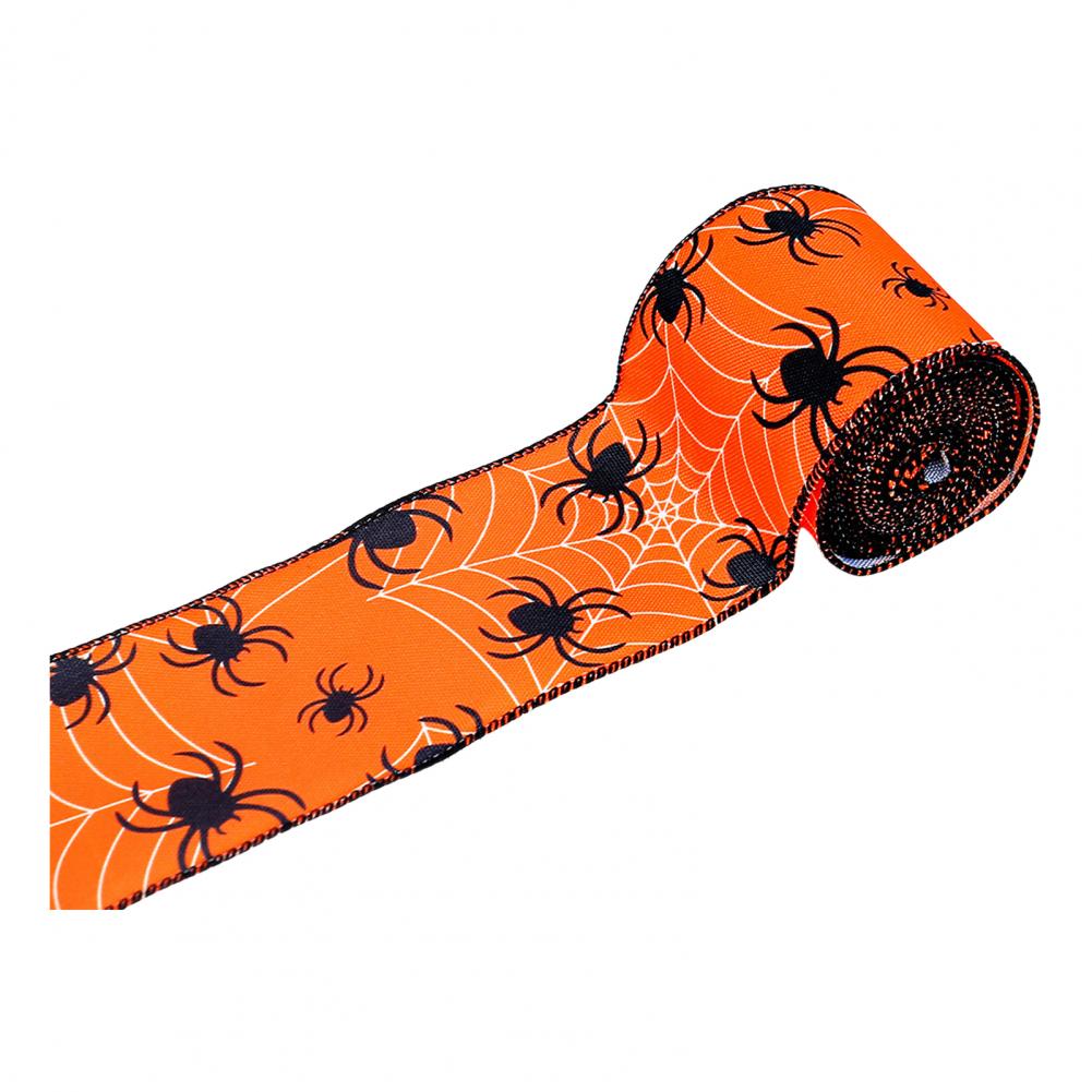 Halloween Themed Ribbon Halloween Wired Edge Ribbons Bat Spider Pumpkin Witch Hat Skull Decorative Ribbon for Diy Craft Floral