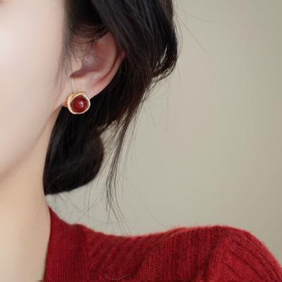 Red Agate Earrings, Mosquito Coil Earrings, Elegant and Luxurious Stud Earrings