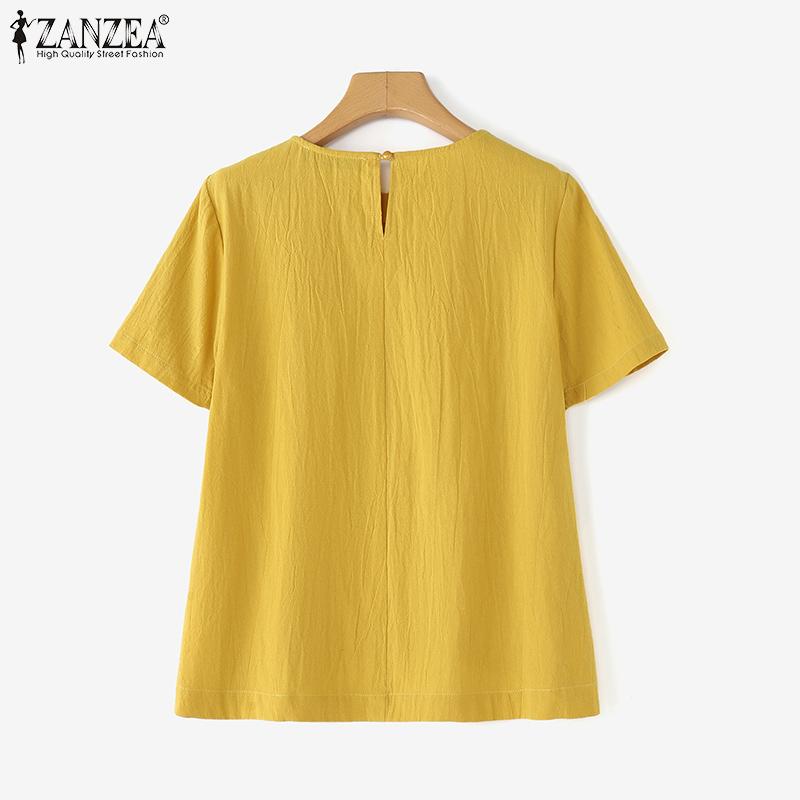 ZANZEA Women Casual Round Neck Solid Color Summer Short Sleeve T-Shirts