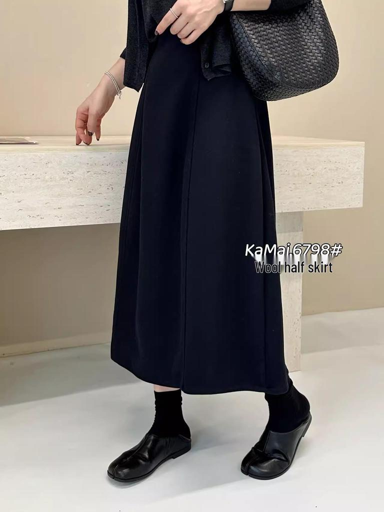2025 Grey Wool A-Line High Waist Skirt - Autumn/Winter Collection