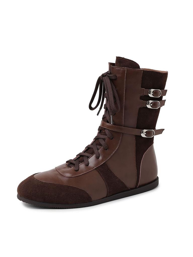 2025 new Xinjiang grassland travel boots European and American straps Martin boots women's flat-bottomed German training boots boxing boots short boot