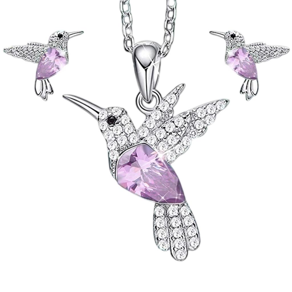 Modern Avian Inspired Necklace And Earrings Jewelry Set Featuring Crystal Details Lightweight Alloy Design For Women