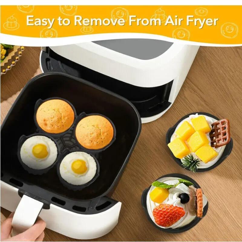 1Pc Silicone Air Fryer Egg Moulds Reusable Air Fryer Egg Non Stick Baking Pan Egg Cake Pans for Baking Bun Pan Accessories