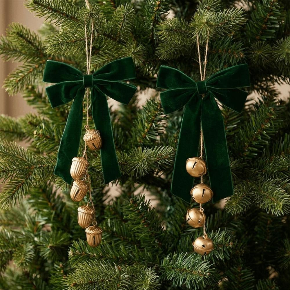 Multi‑Color Christmas Bow Bell Ornament Antique Gold Bells Xmas Tree Pendant Festive Party
