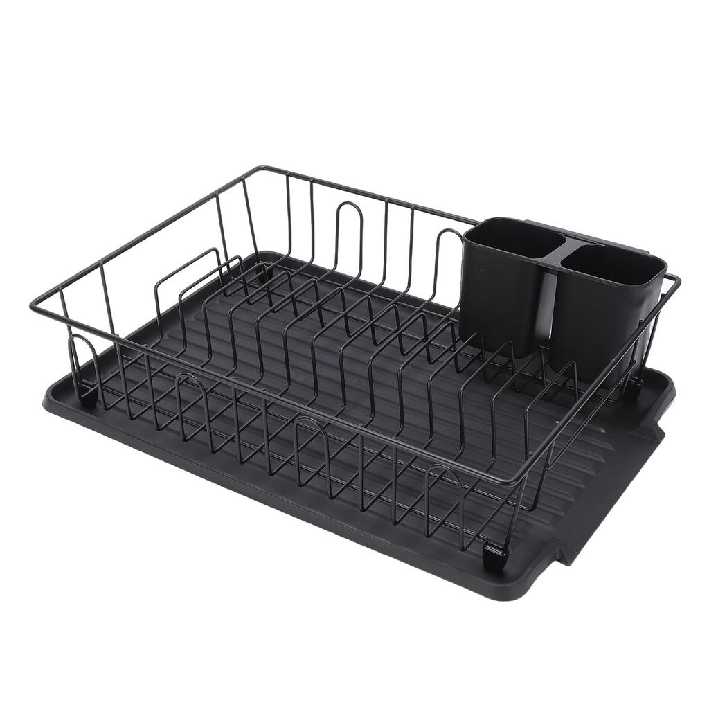 Dish Drying Rack Space Saving Metal Dish Drainer with Drainboard Utensil Holder for Kitchen Chopsticks Cups Bowls
