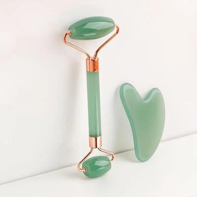 2 Stück/Set Gesichts-Schönheitsmassage ABS-Harzmaterial Doppelkopfrad-Massagegerät, Dreieckiges Schabebrett, Körper-Gua Sha Massagegeräte-Set, Grün