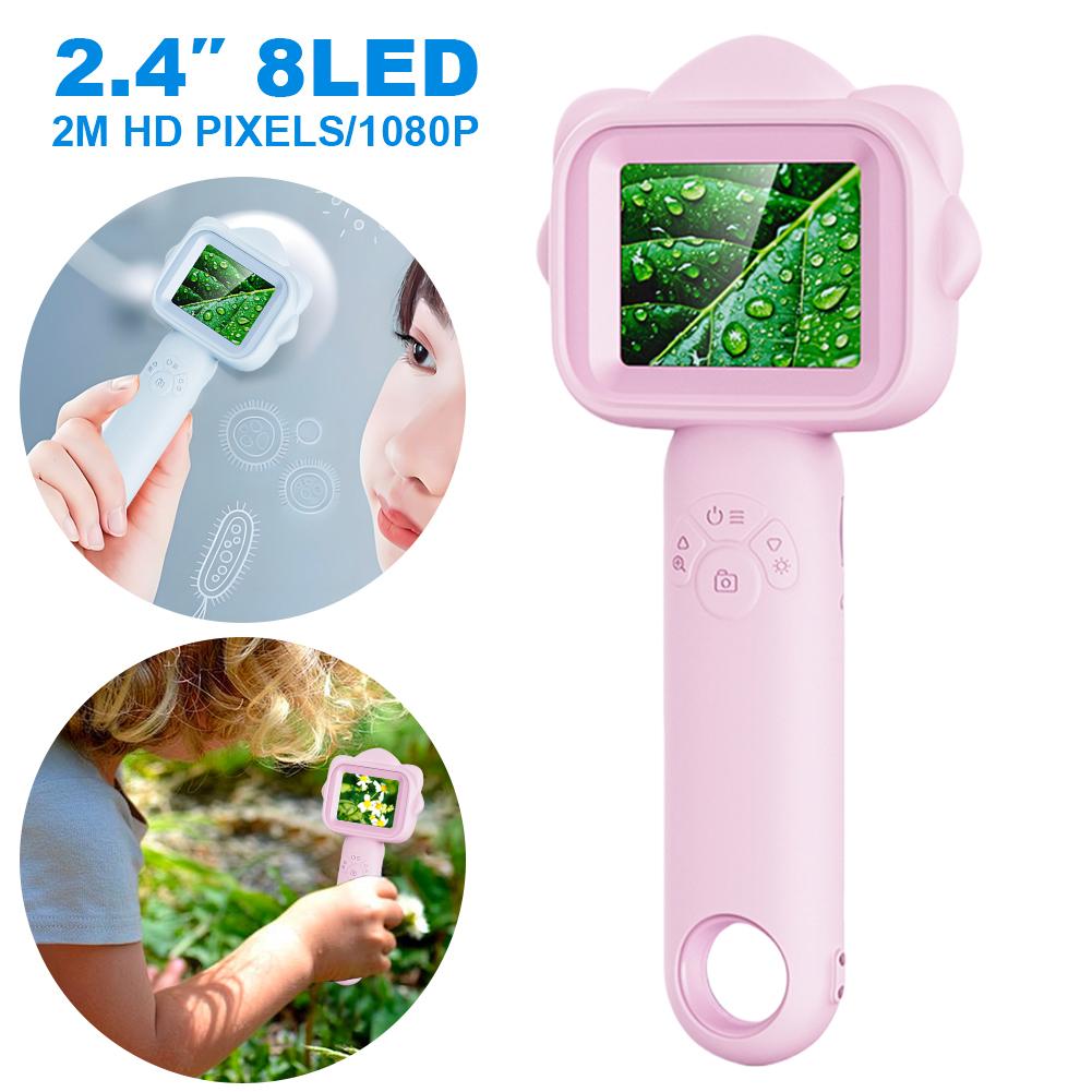 Handheld Magnifying Glass Camera 500x Magnification Digital Microscope 2.4inch IPS Screen Pocket Microscope Educational Gifts