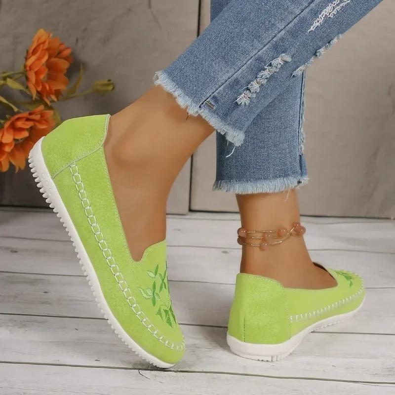Fashion Hot Sale Shoes for Women 2024 Autumn New Embroidery Women's Flats Shoes Outdoors Casual Comfortable Work Shoes Zapatos De Mujer