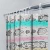 Hand-Drawn Fish Shower Curtain With Cartoon Style Blue, Pink Yellow Colors 180X180Cm For Bathroom Decoration