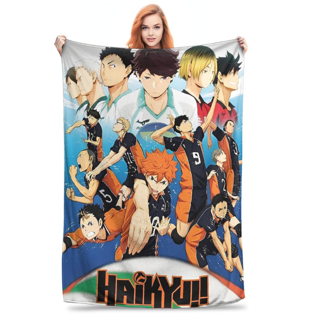 Anime Boy Volleyball Haikyuu  Blanket Flannel All Season  Breathable Lightweight Thin Throw Blankets for Sofa Office Bedspreads