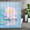 High-Quality Polyester Shower Curtain - Chinese Oil Painting Lotus Pond Art, Pink Lotus & Green Leaves with Blue Water Ripples