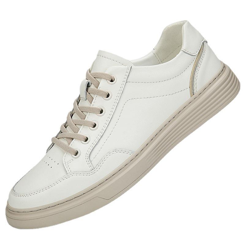 Men's Summer Perforated Leather Sneakers - Breathable Genuine Cowhide with Thick Sole