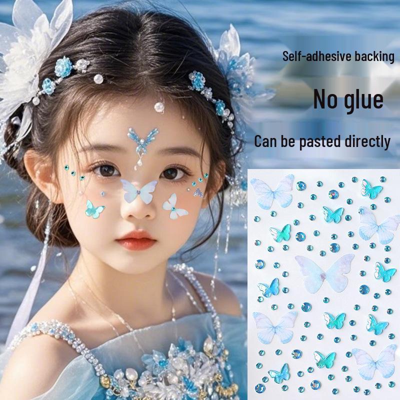 Αυτοκόλλητα Προσώπου Πεταλούδα & Διαμάντι για Παιδικό Μακιγιάζ Σκηνής