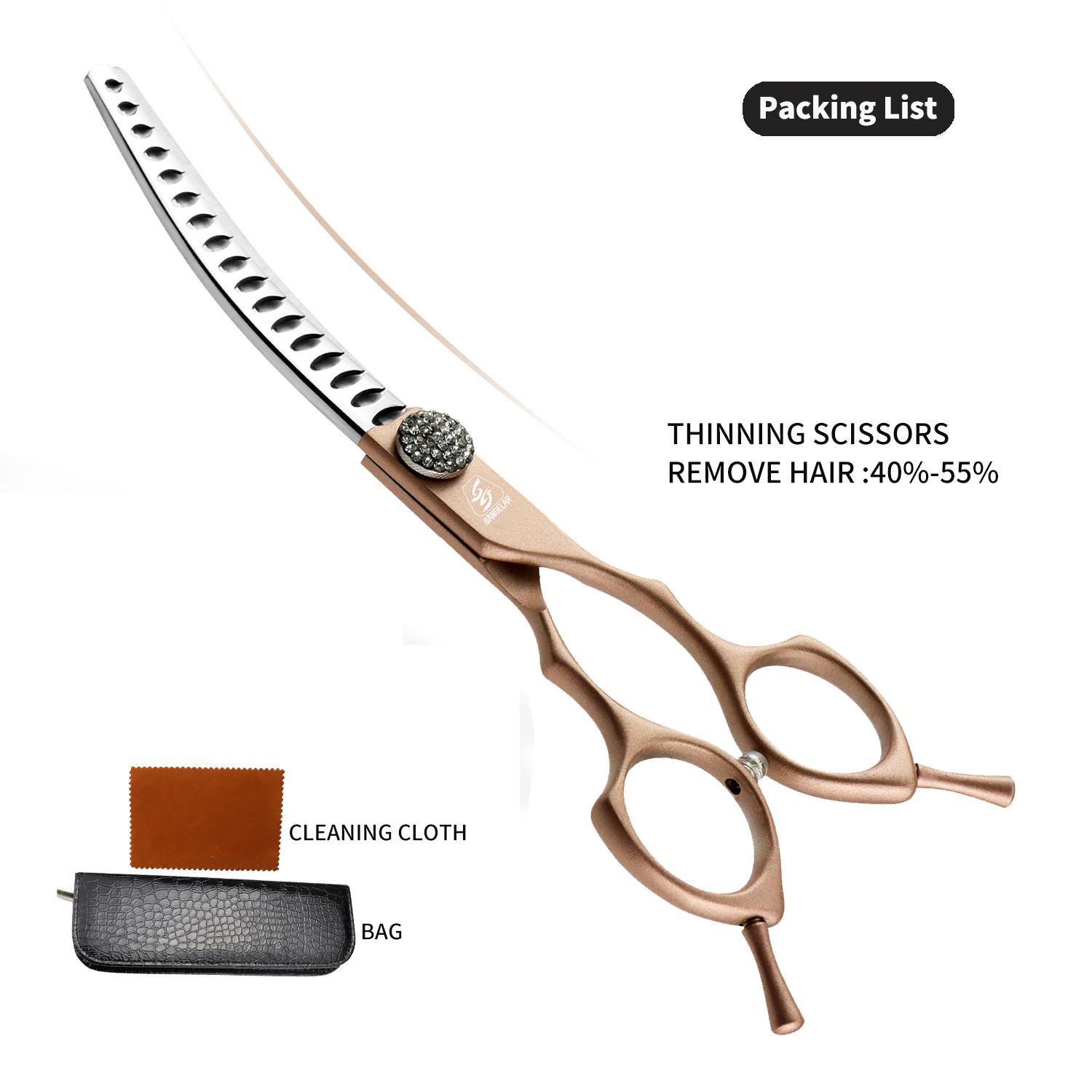 

Sangelar 6,5-дюймовые изогнутые филировочные ножницы для груминга домашних животных, удаляют 20% -35% и 40% -55% волос, золотистый цвет, высококачественный инструмент для груминга (Включает сумку) Remove Hair 45%-60%