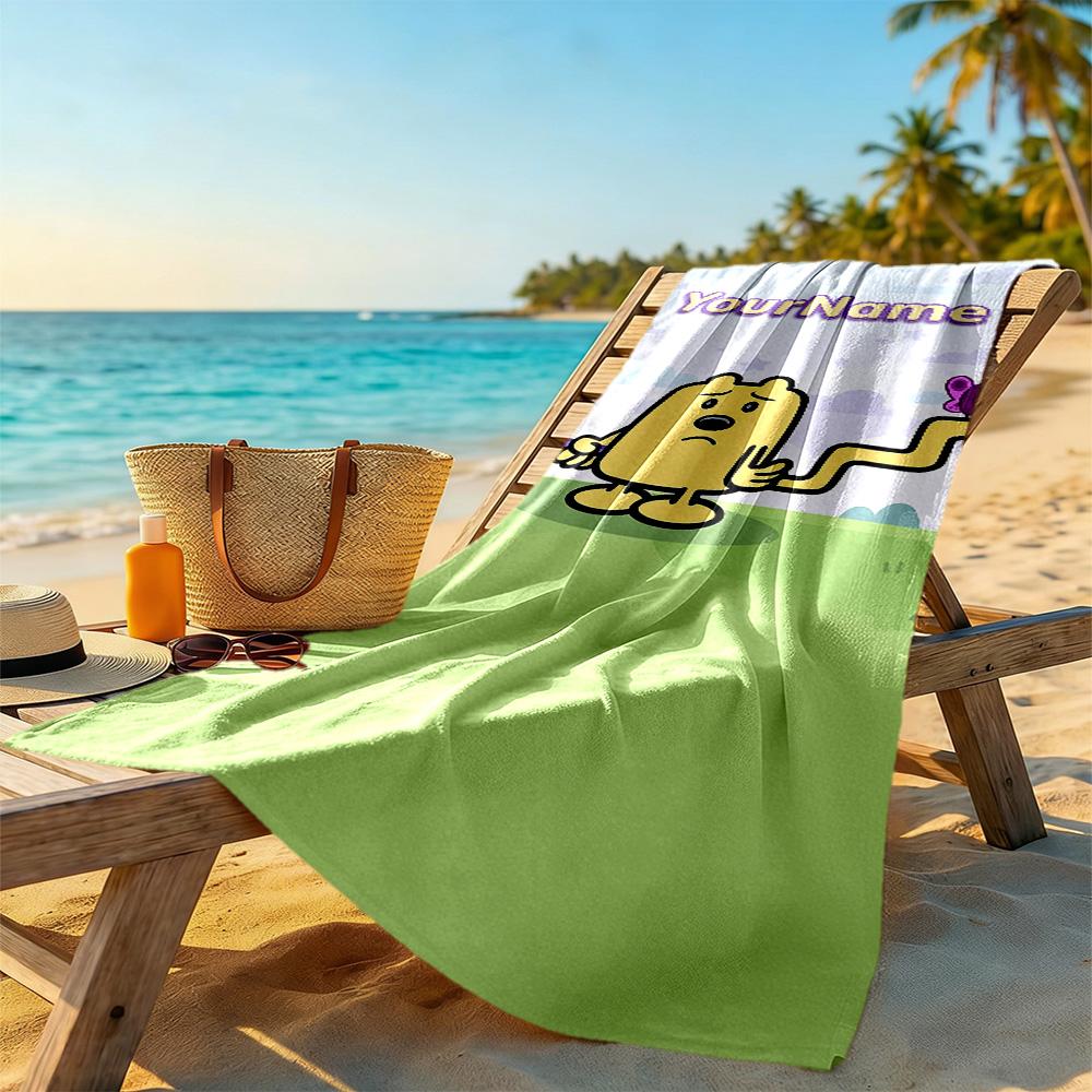Wow! Wow! Wubbzy Customize Your Name Beach Towel Quick-Dry Soft Microfiber Ideal for Travel Outdoor Swim Pool Yoga Surf Camping Hiking Gym Gift Holida