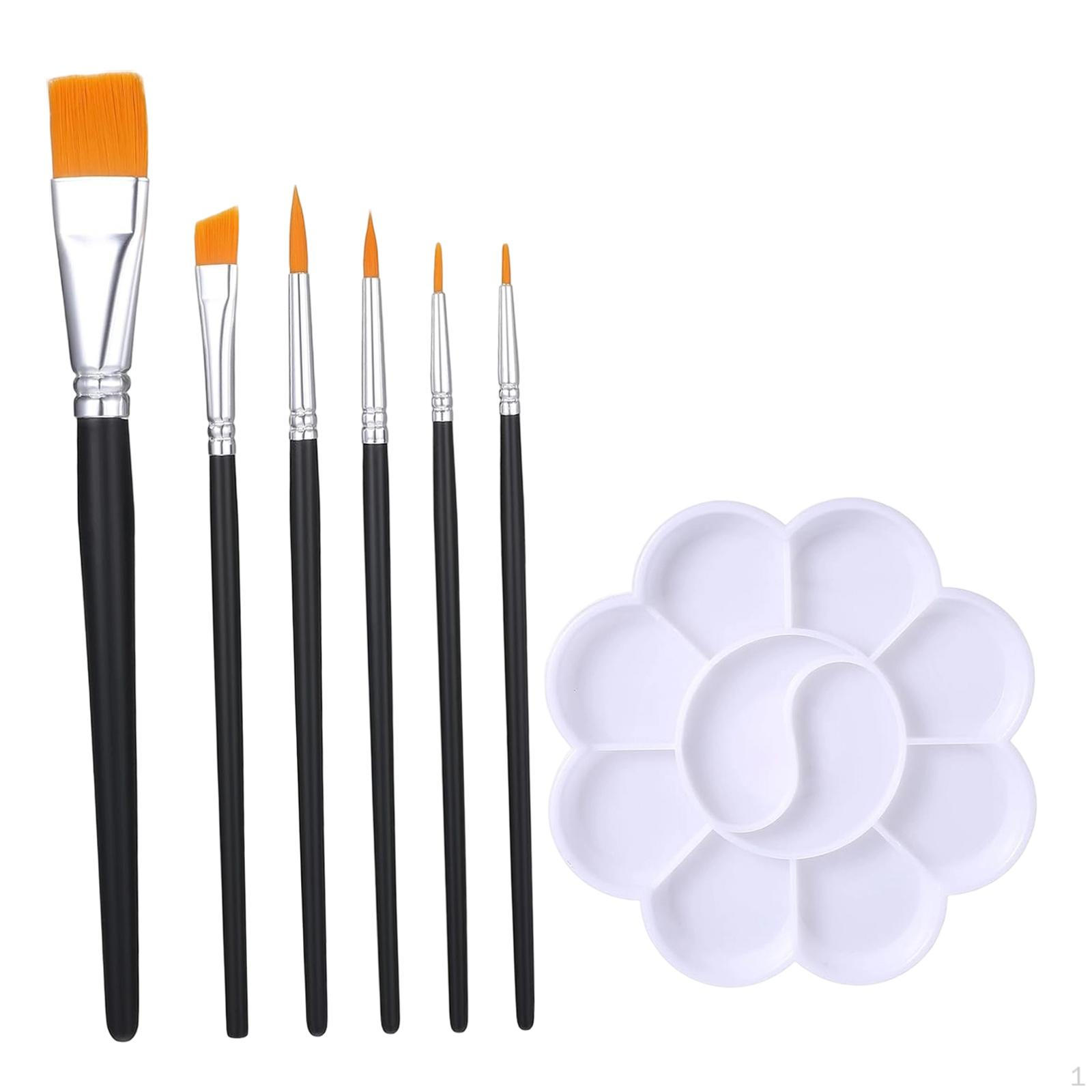 

6Pcs Face Paint Brushes with Tray Palette Nylon Bristles Artist for Acrylic Painting