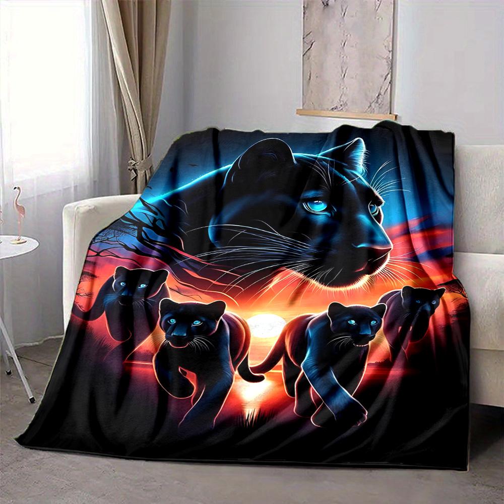 1pc Panther Family Blanket Lightweight Flannel Blanket Throw Blanket For Sofa, Bed, Travel, Camping Yy2509026167