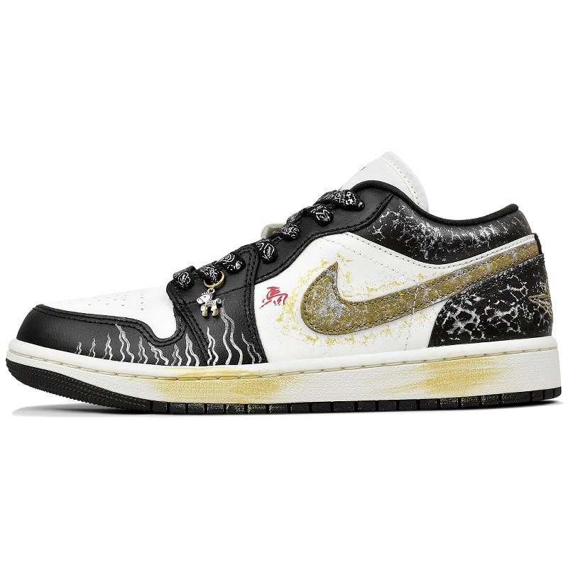 Jordan Air Jordan 1 Abrasion Resistant Low top Vintage Basketball Shoes Women's Black White Gold DC0774-200(Team96-)