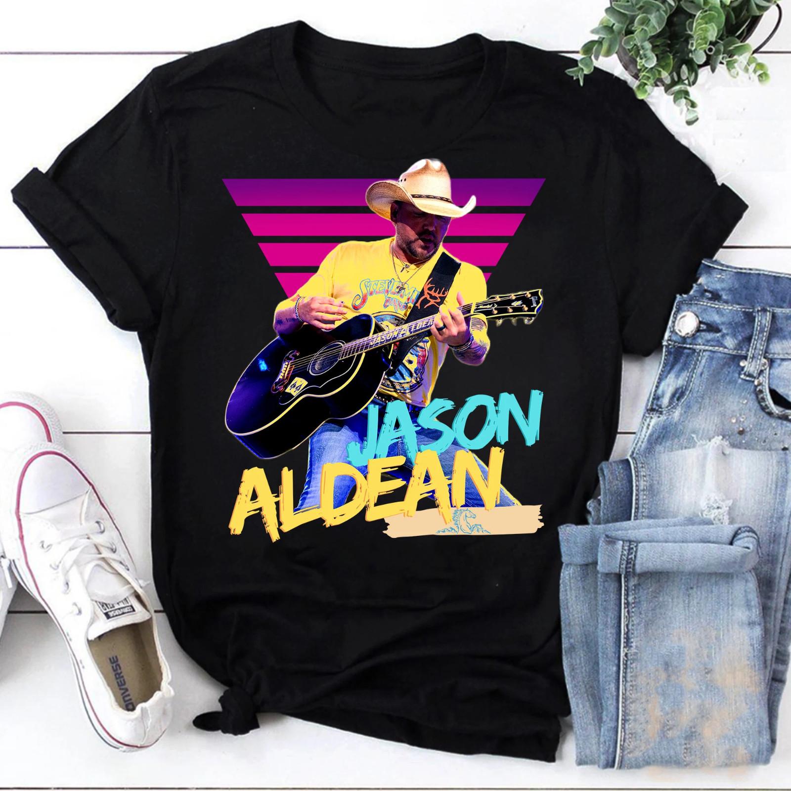 New Jason Aldean Design Y2K Style In Tee Shirt Full Size Black Color SA477 S