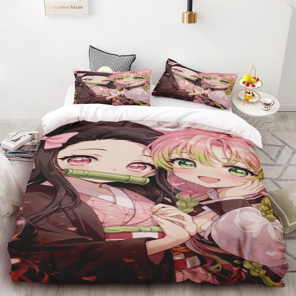 Duvet Cover Kamado Nezuko Demon Slayer Bedding Set Set Bedspread Pillowcase King Queen Full Single Size Bed Linen Kids Teen Gift