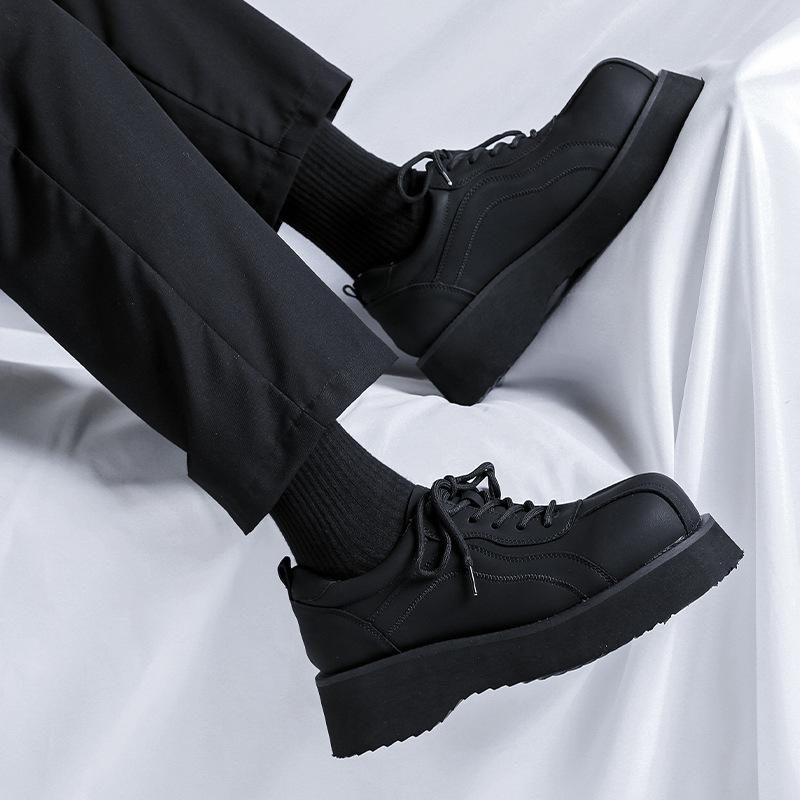 England Style Mens Fashion Platform Shoes Lace-up Original Leather Oxfords Shoe Business Office Dress Black Stylish Footwear Man