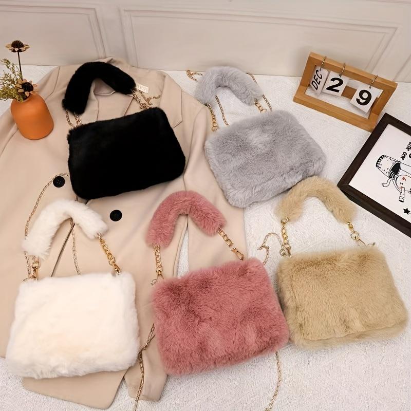 Cozy Plush Handbag Soft Plush Women's Handbag & Crossbody Bag with Detachable Strap | Cozy Shoulder Bag, Purse for Winter & Casual Outfits