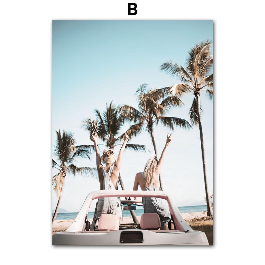 Sunshine Blue Ocean Beach Vintage Van Nordic Posters And Prints Wall Art Canvas Painting Modern Pictures For Living Room Decor