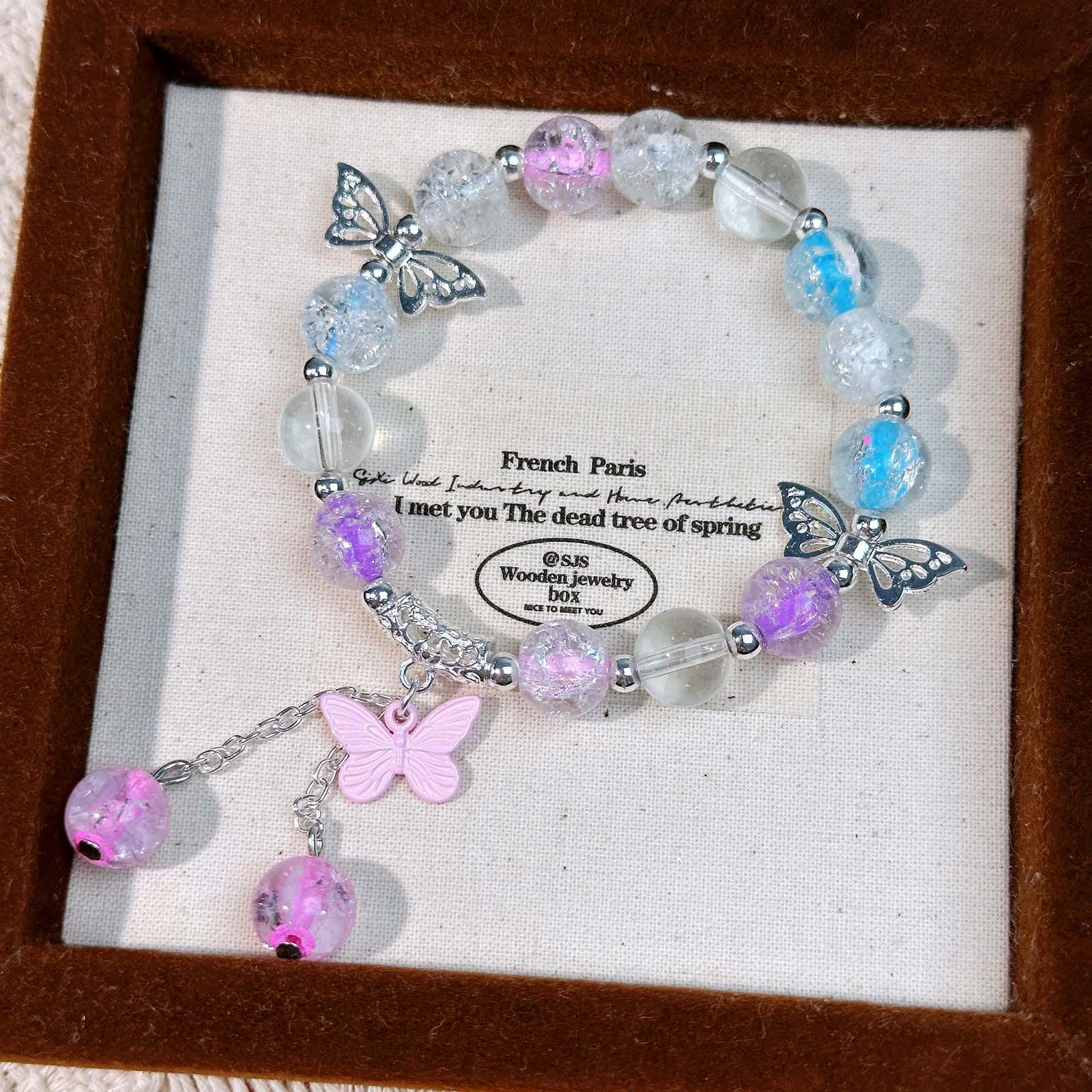 Fairy Forest Ice Crystal Butterfly Tassel Bracelet – Niche Fresh Versatile Sweet Style for Students & Best Friends.