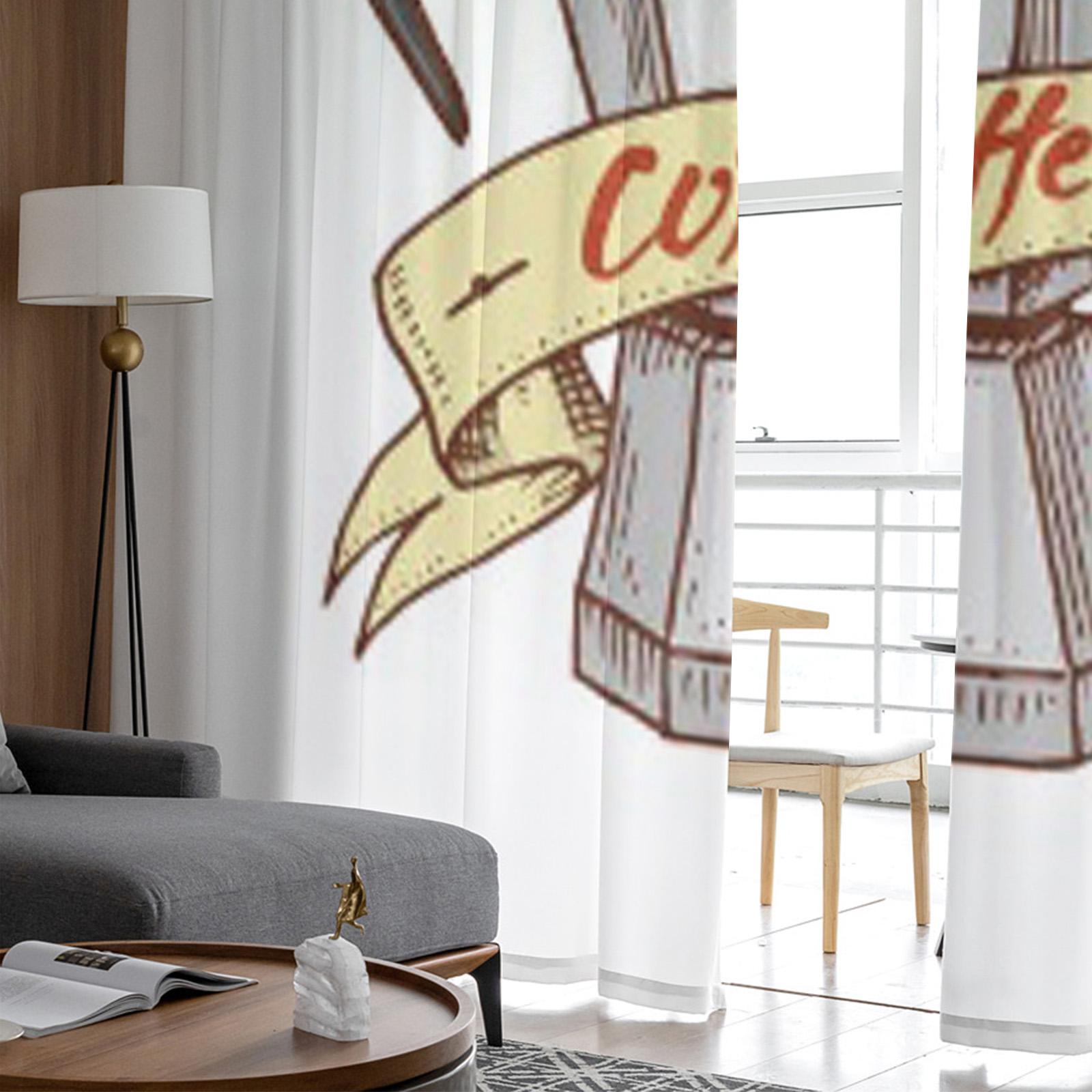 Белые тюлевые прозрачные шторы с изображением кофе для гостиной — фото 4