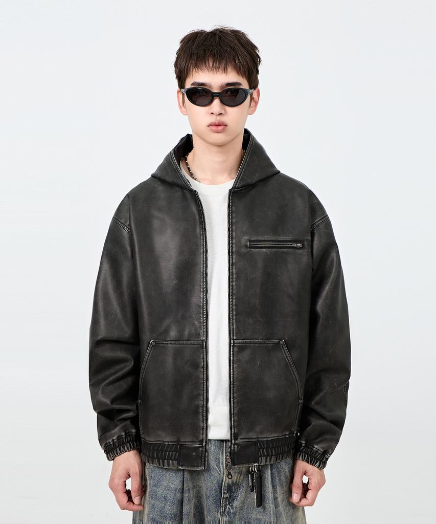 Dimitri Black 2Way Vtg Washed Pu Zip-Up Hoodie_Black