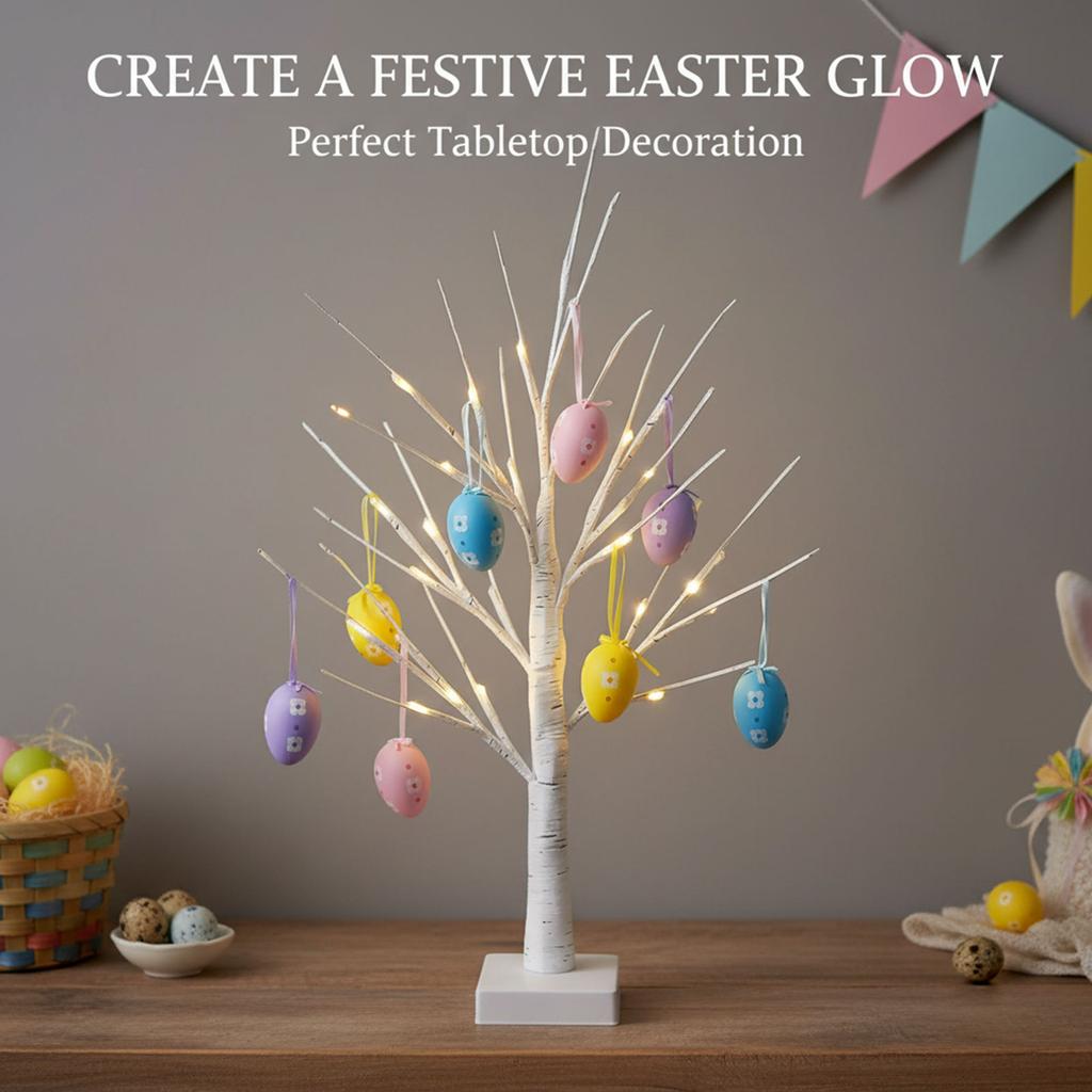 LED-Ostereierbaum mit warmen Lichtern, Dekorative beleuchtete Tischmitte für den Frühlingstisch, Osterparty, Haus- und Festivaldekorationen