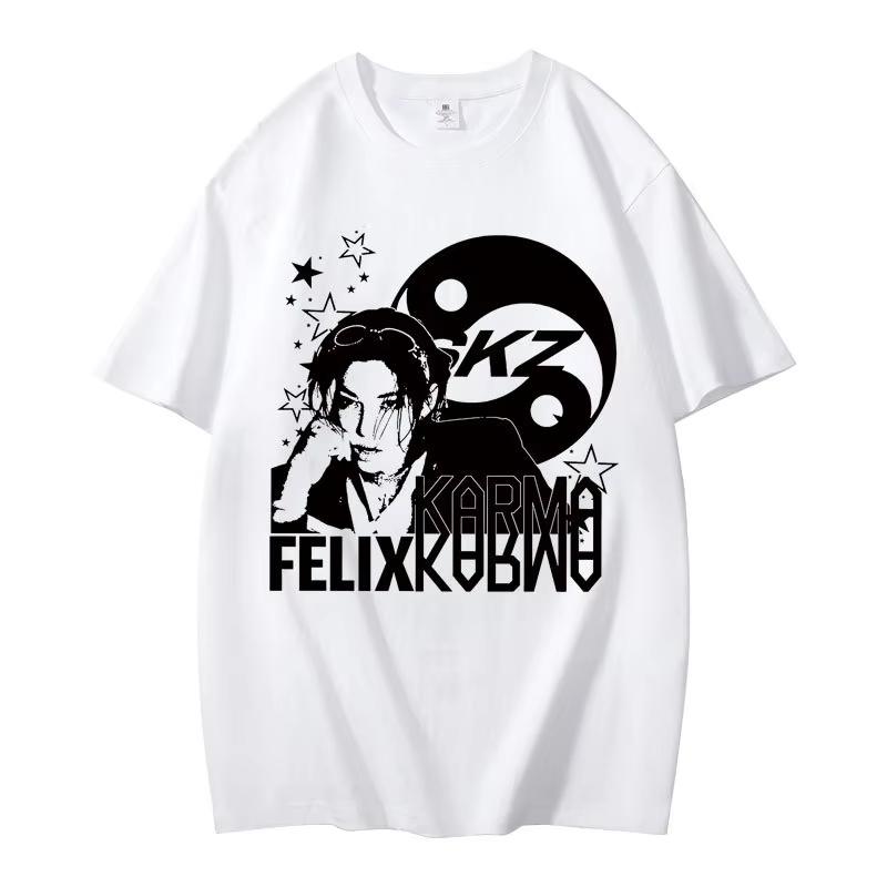 KPOP Das 4. Album KARMA T-Shirt CHANGBIN HYUNJIN FELIX Koreanische Mode Sommer Baumwolle Hip Hop T-Shirt Harajuku Oberteile Streetwear