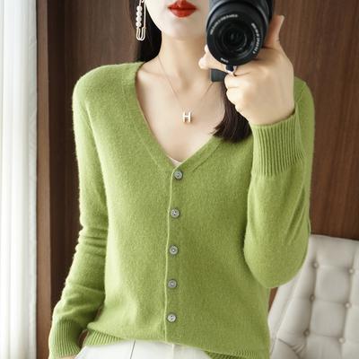 Autumn New V-neck Casual Knitted Cardigan Sweater Women Loose Plus Size Women's Cardigans Sweaters Long Sleeve Warm Outwear Lady Knitwear Tops 24808
