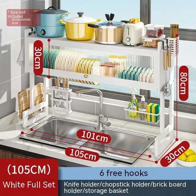 Kitchen Sink Cabinet Door Rack Countertop Sink Shelf with Door Dust-Proof Cutlery Cutting Board Drain Rack Bowl Plate Organizer