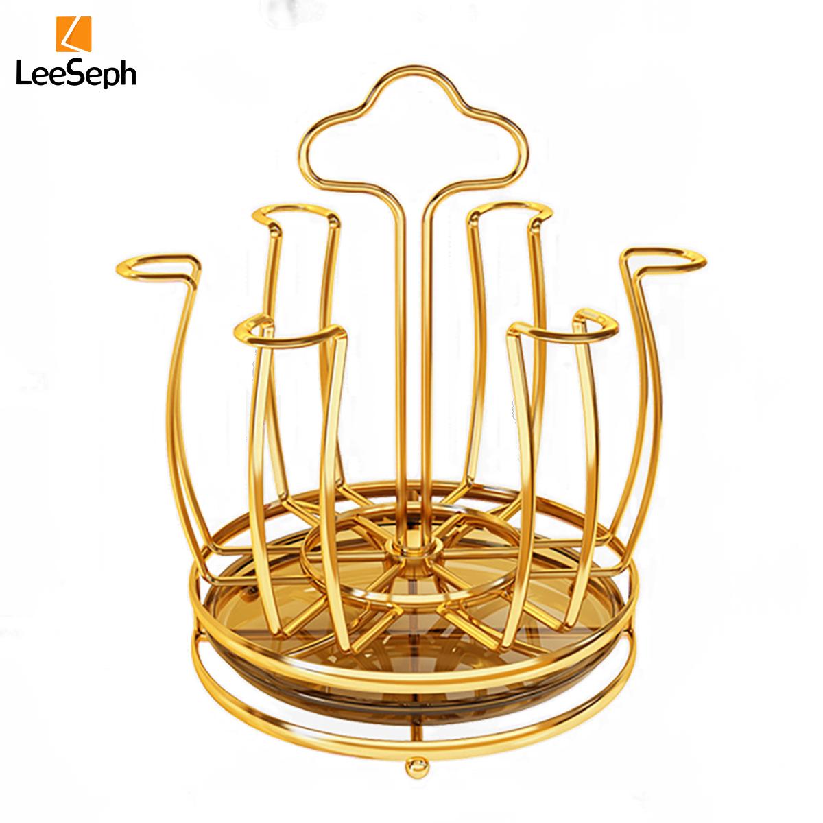 

Вращающаяся сушилка для чашек с 6 крючками, держатель для бутылок, вращающийся органайзер для стеклянных чашек для кухни, офиса, ресторана 1-tier