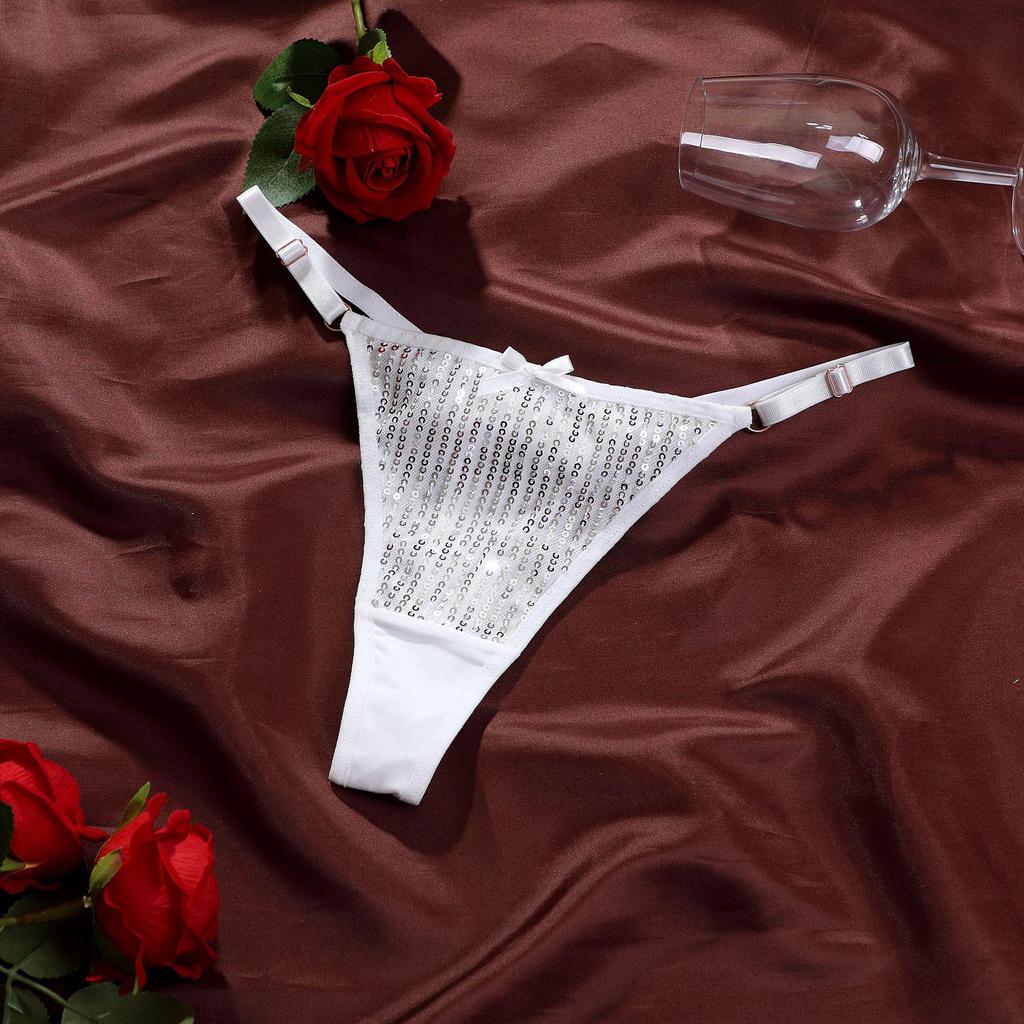 European-Style Pearlescent Sequin Lingerie: Adjustable T-Back Thong for Women