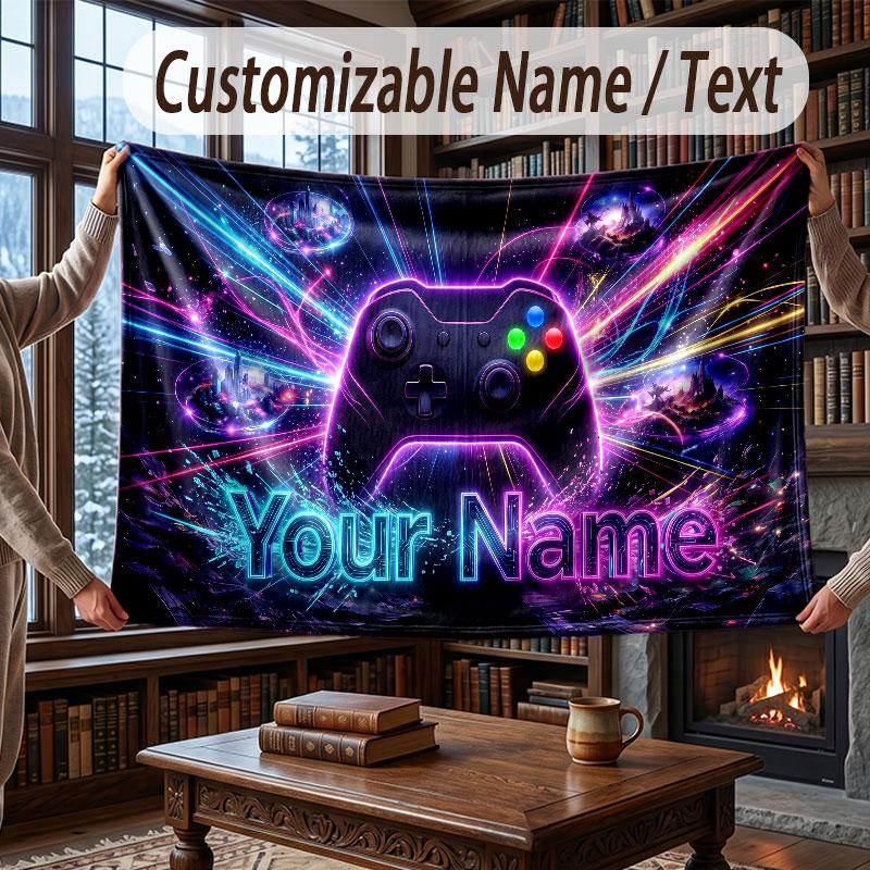 City Cyberpunk Theme Throw Blanket Custom Name Text Personalized Blanket Soft Cozy Blanket for Home Sofa Bed
