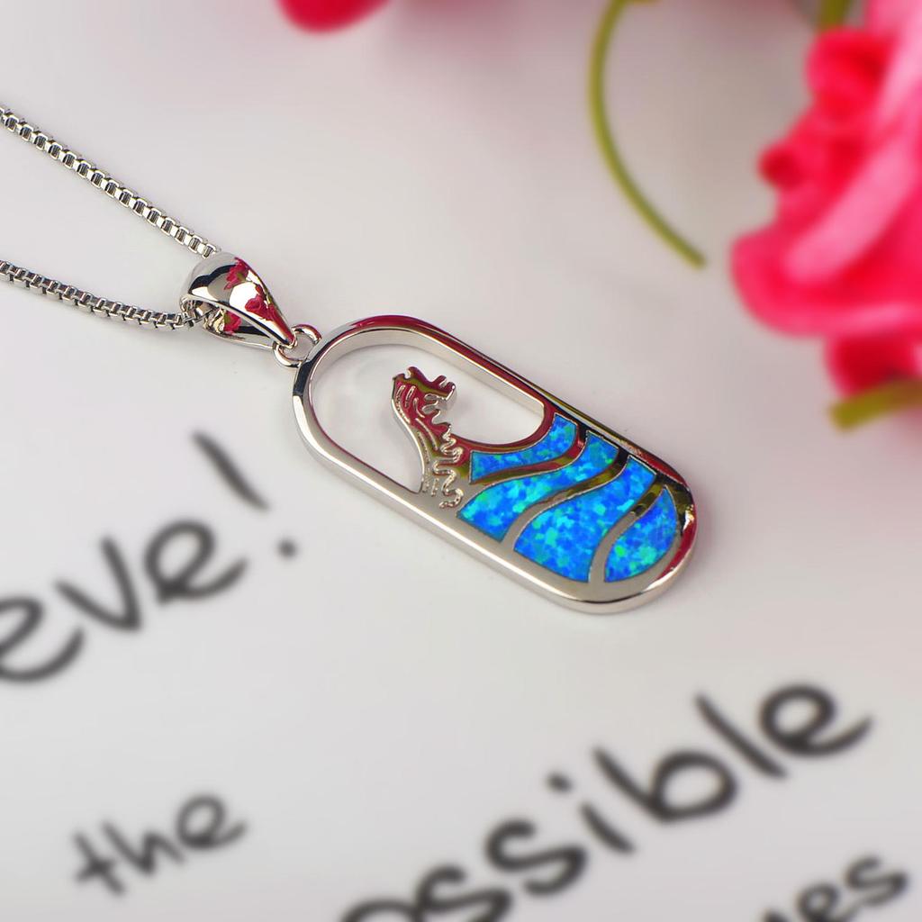 Ins Trendy Copper Hawaiian Blue Opal Wave Sweater Chain Necklace