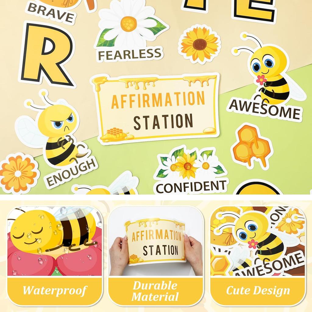 Bee Motivational Bulletin Board Decorations Positive Affirmation Posters Summer Sunflower Bee Hive Cutouts for Back to School Classroom Wall Decor